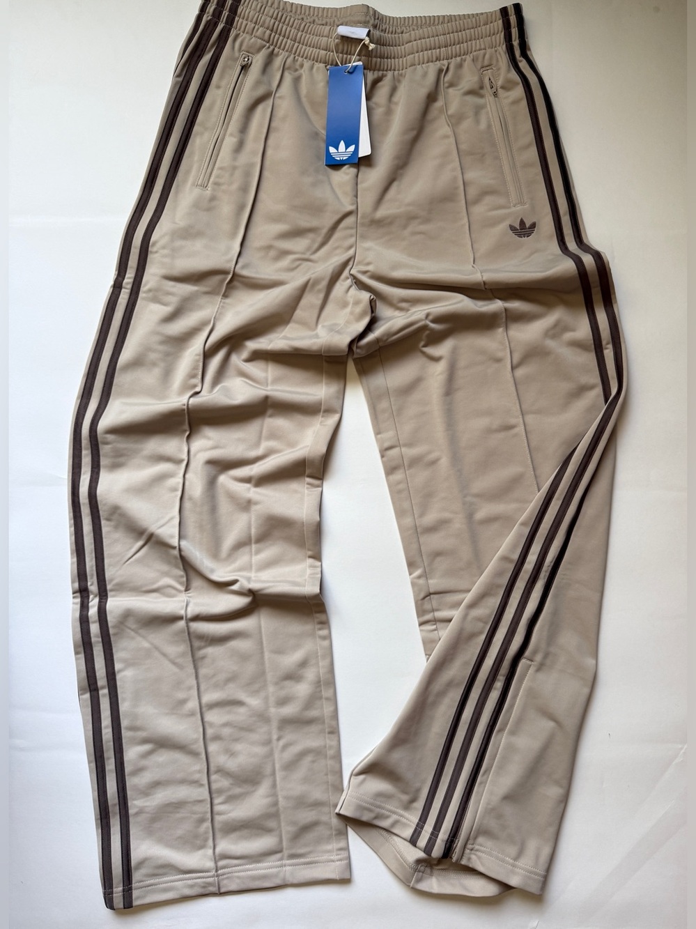 adidas Originals Beige Track Pants with Brown Stripes - Picture 2 of 13